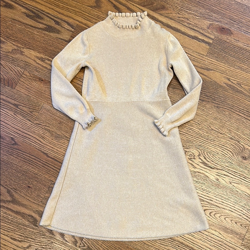 EUC Crewcuts Tan Ribbed Mock Neck Sweater Dress; 10